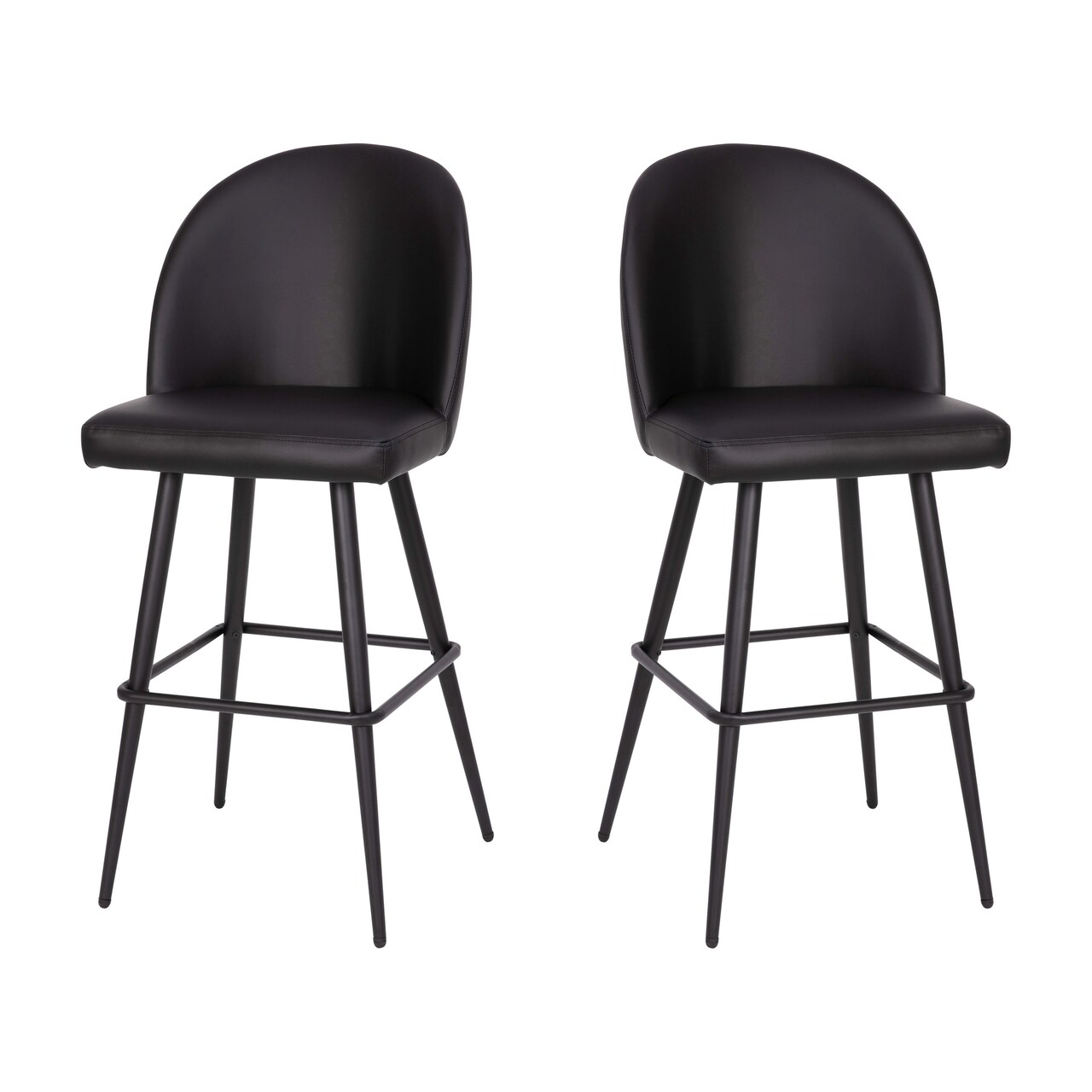 Merrick Lane Teague Set of 2 Modern Armless Barstools with Contoured Backs, Steel Frames, and Integrated Footrests